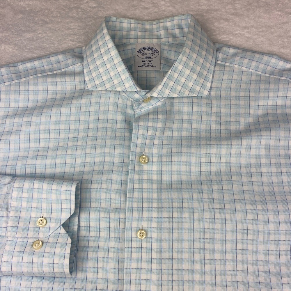 Brooks Brothers 1818 Regent Dress Shirt 15.5 4/5 Blue White Check Non-Iron